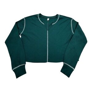 BP Nordstrom Green Moss Waffle Knit Cropped Long Sleeve Shirt Top Women's Size S